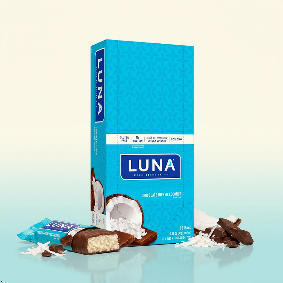LUNA BAR - Snack Bars - Chocolate Dipped Coconut Flavor -8g of protein LUNA