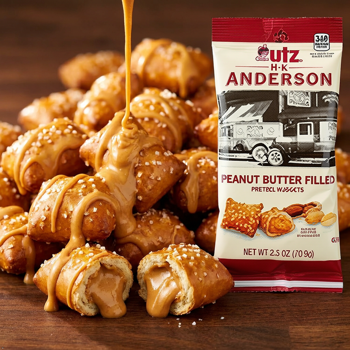 HK Anderson Peanut Butter Filled Pretzel Nuggets, 2.5 oz Bag (12-Pack) HK Anderson