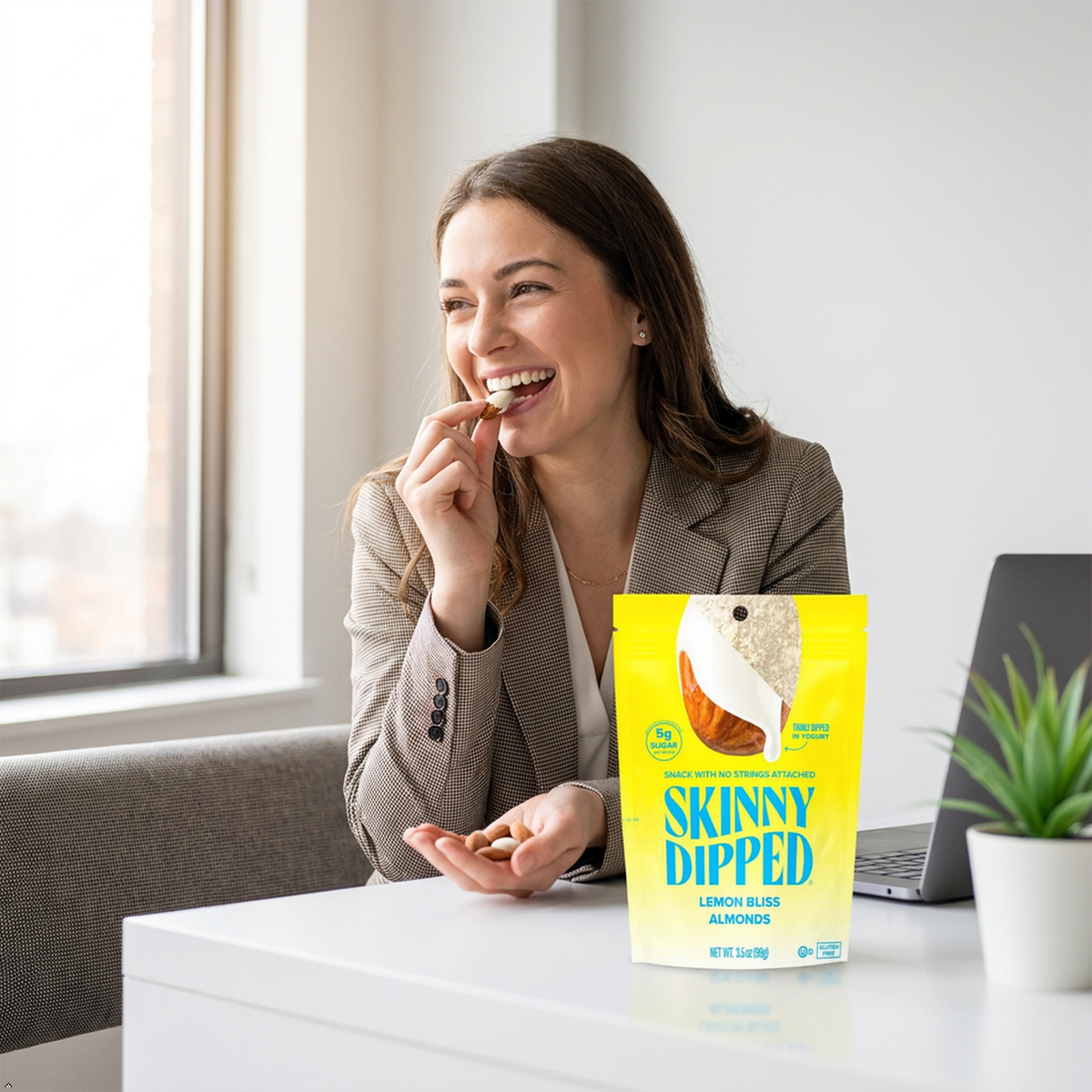 SkinnyDipped Lemon Bliss Yogurt Covered Almonds, Healthy Snack, Plant Protein SkinnyDipped