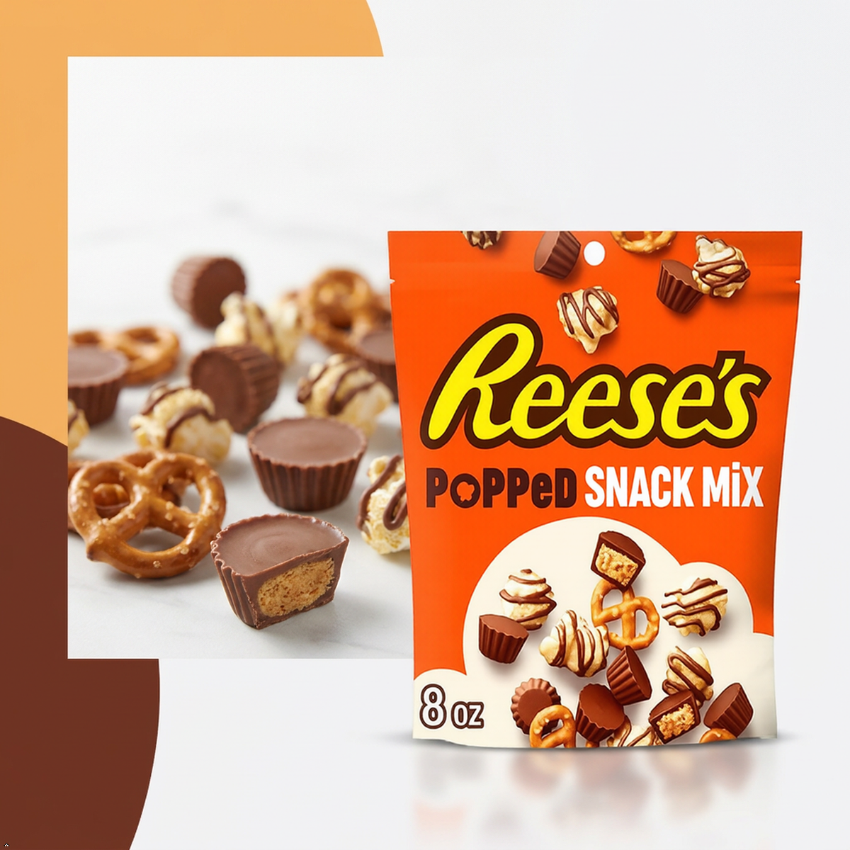 REESE'S Chocolate Peanut Butter Popped, Snack Mix Bag, 8 oz Reese's