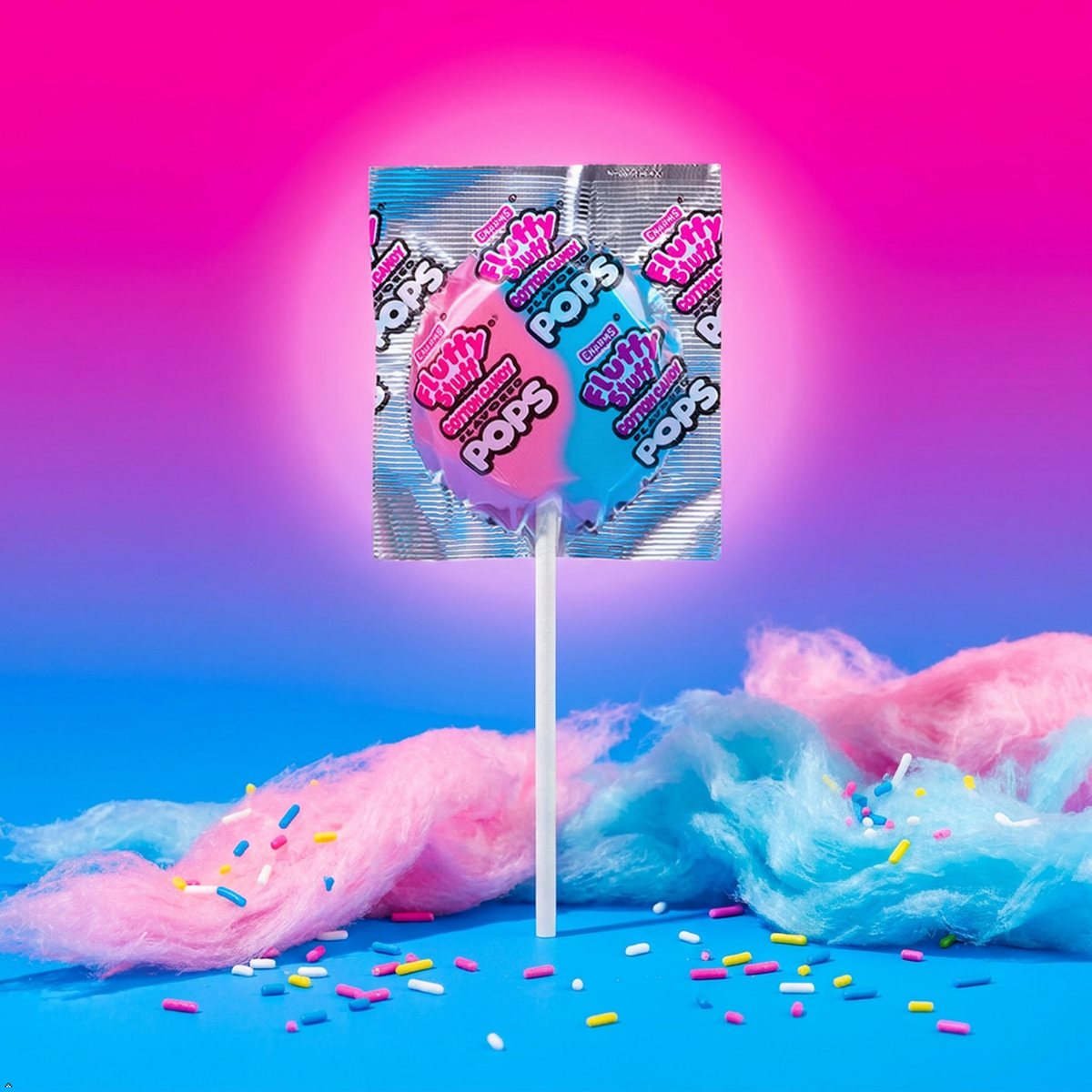 Charms Fluffy Stuff Cotton Candy Lollipops- (Pack of 48) Charms