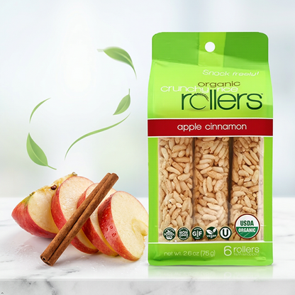 CRUNCHY ROLLERS Organic Apple Cinnamon Rice Rollers 6 Count, 2.6 oz Crunchy Rollers