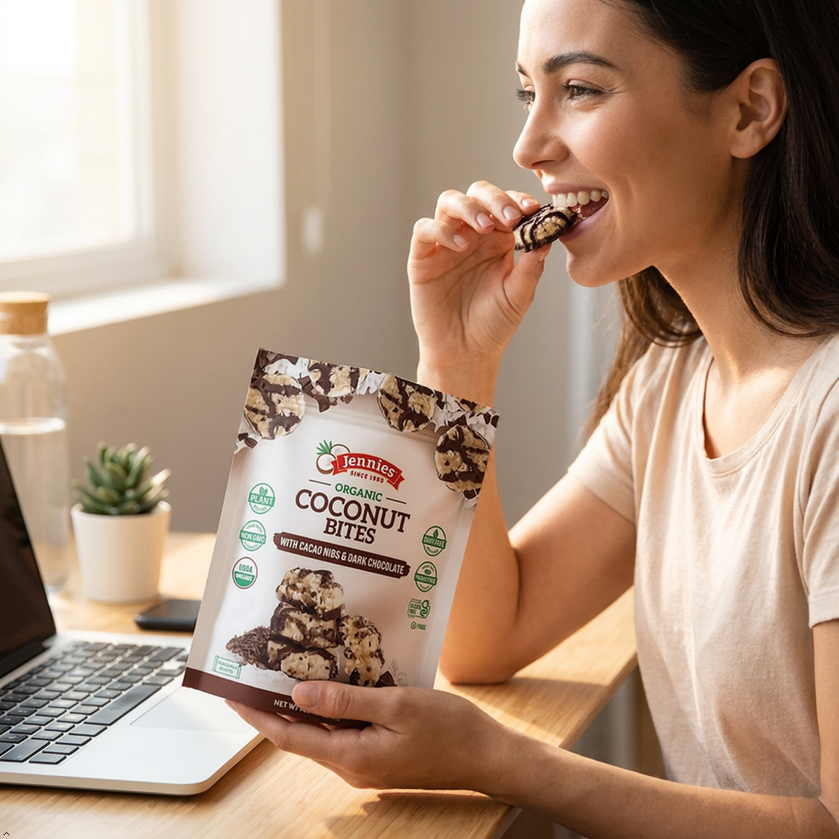 Jennies Organic Coconut Bites with Cacao Nibs & Dark Chocolate (Pack of 6) Jennies