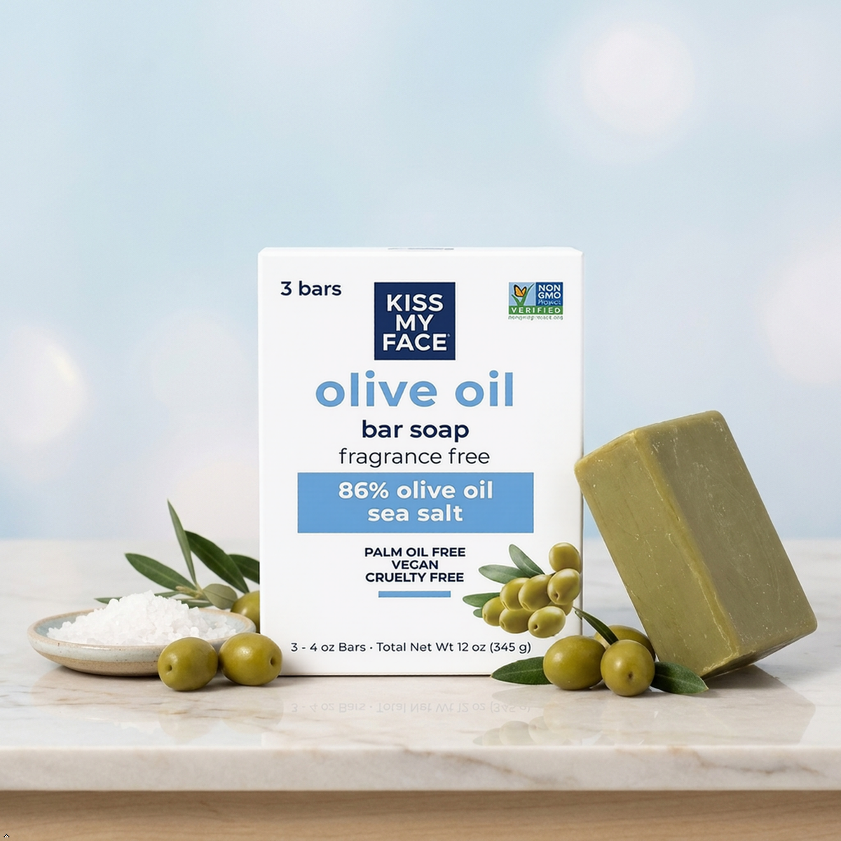 Kiss My Face Pure Olive Soap Bars, 4 oz (Pack of 3) Kiss My Face