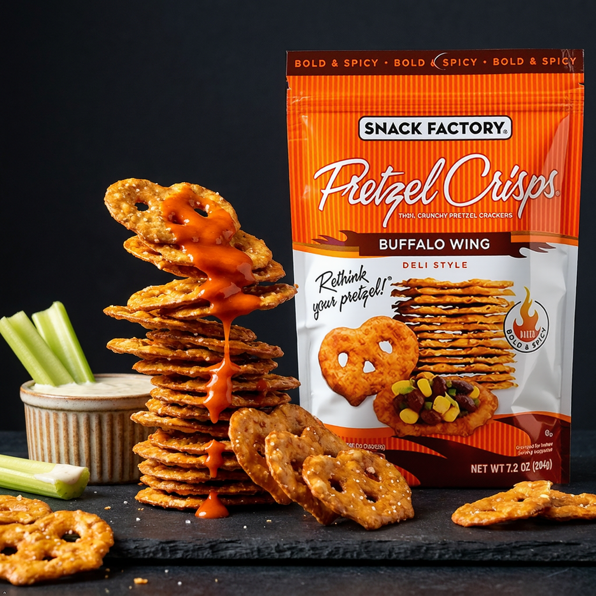 Snack Factory Pretzel Crisps Buffalo Wing, 7.2 oz (Pack of 4) Snack Factory