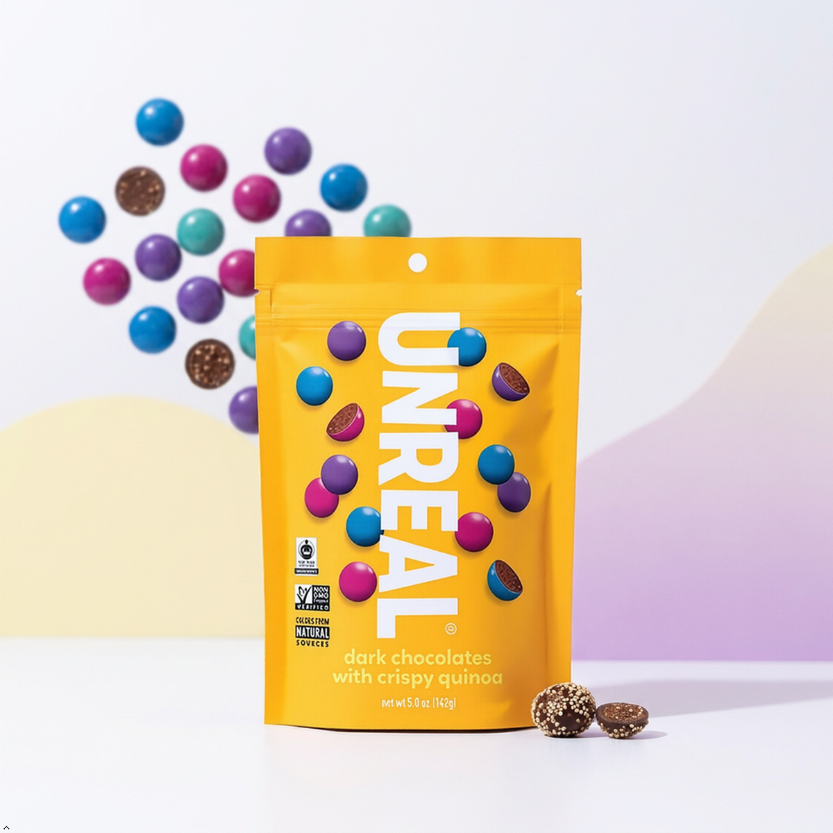 Unreal, Candy Coated Chocolate Crispy Quinoa Gems Bag, 5 oz Unreal