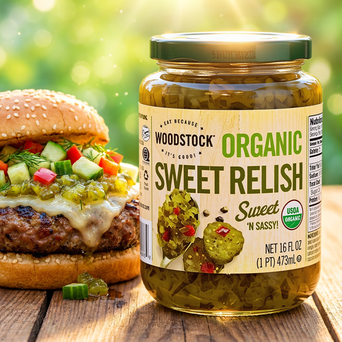 Woodstock, Sweet Relish, At least 95% Organic, 16 oz Woodstock