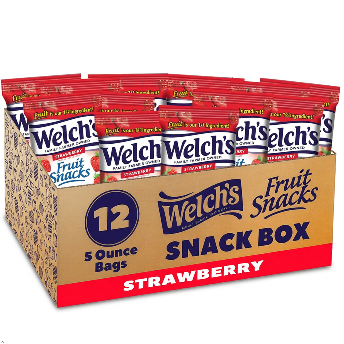 Welch's Fruit Snacks, Strawberry, Perfect for School Lunches (Pack of 12) Welch's