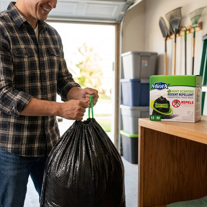 Mint-X Rodent Repellent Drawstring Trash Bags, 33 Gallon, 40 Count Mint-X
