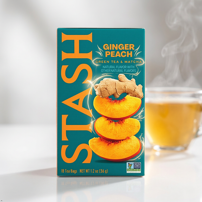 Stash Tea Ginger Peach Green Tea - Caffeinated Tea with No Artificial 18 Tea Bags Stash Tea