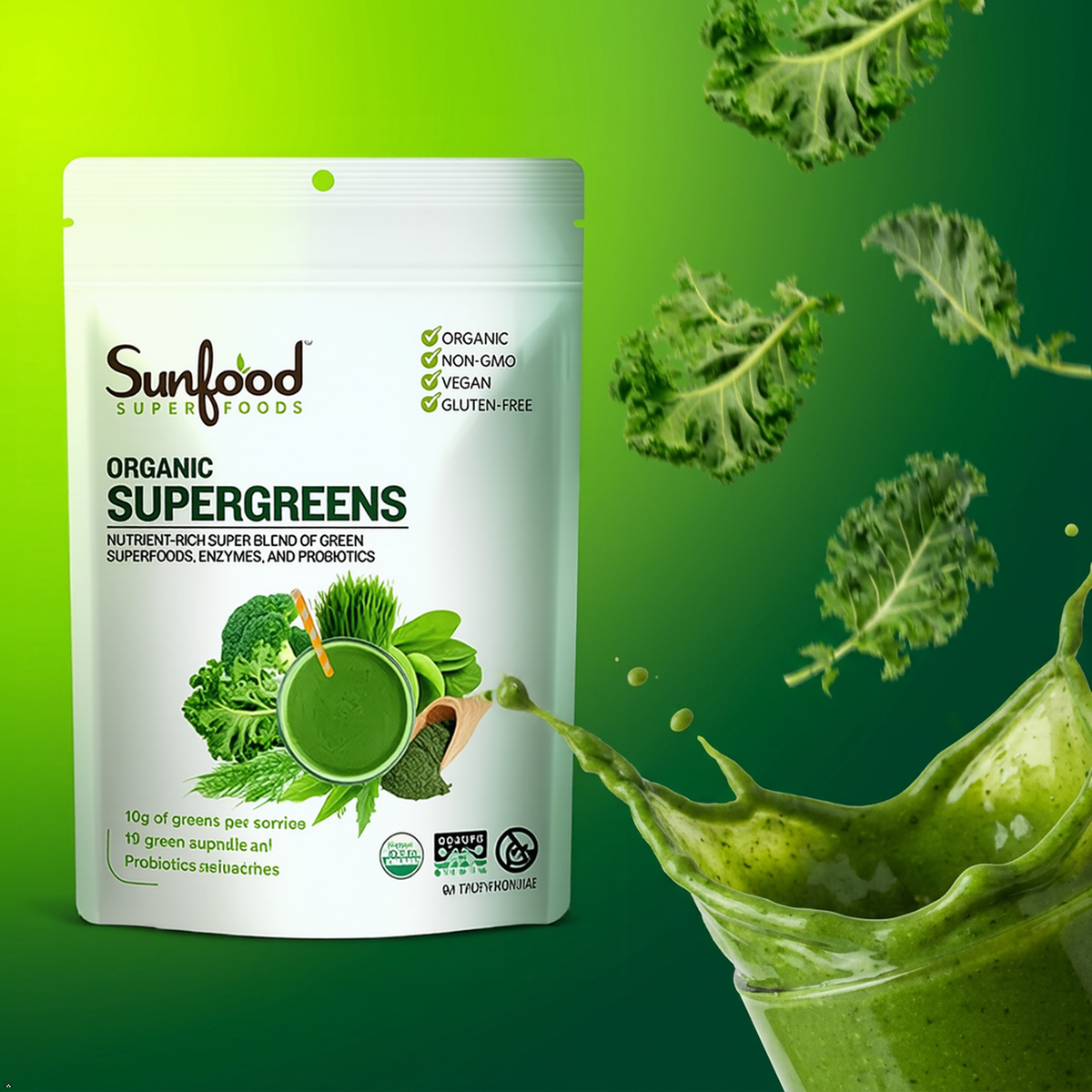 Sunfood Superfoods Organic Supergreens Blend - Greens Superfood Powder, Daily Sunfood Superfoods