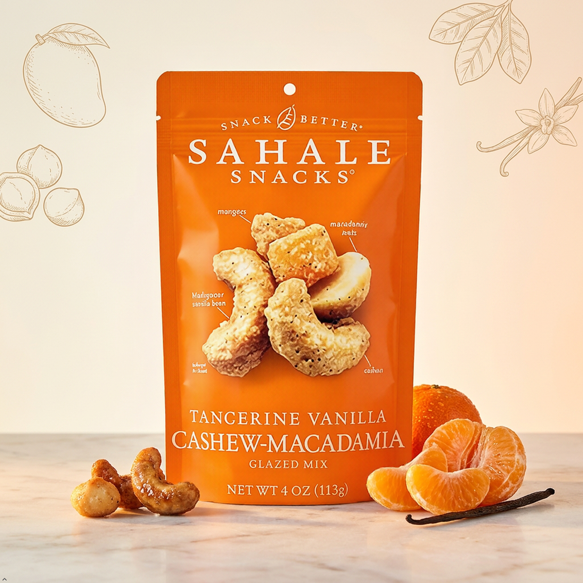 Sahale Snacks Tangerine Vanilla Cashew-Macadamia Glazed Mix, 4 oz (Pack of 2) Sahale Snacks
