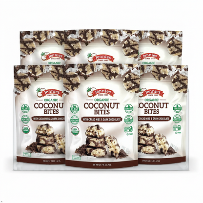 Jennies Organic Coconut Bites with Cacao Nibs & Dark Chocolate (Pack of 6) Jennies