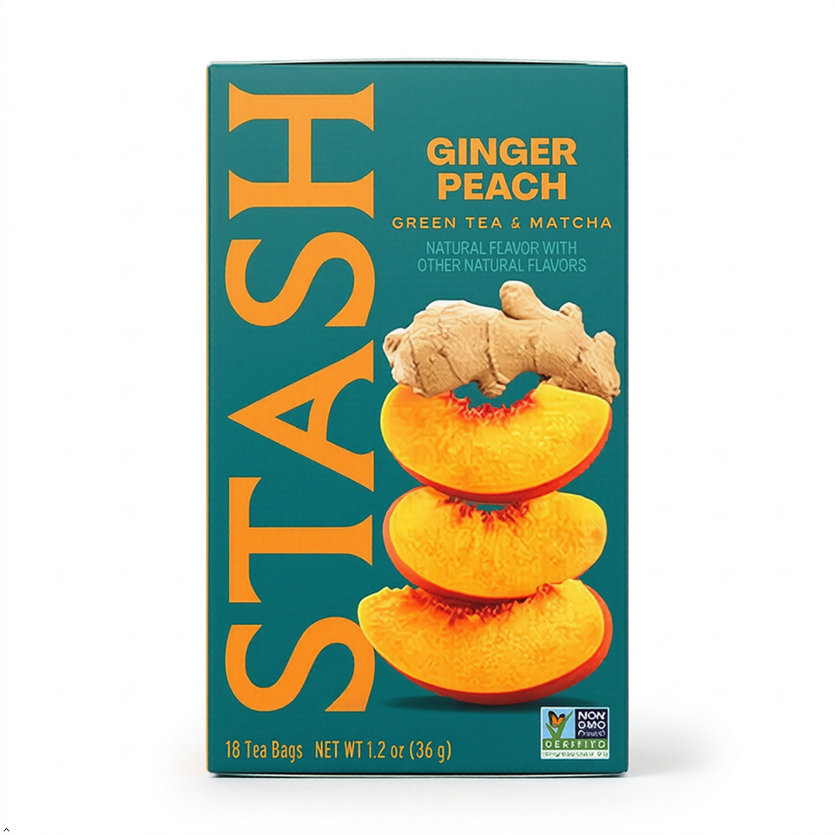 Stash Tea Ginger Peach Green Tea - Caffeinated Tea with No Artificial 18 Tea Bags Stash Tea
