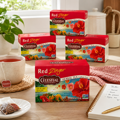 Celestial Seasonings Red Zinger Herbal Tea Hibiscus Caffeine Free 20 Tea Bags (Pack of 6)