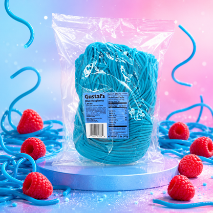 Gustaf's Blue Raspberry Licorice Laces - 2 Lb. Bag