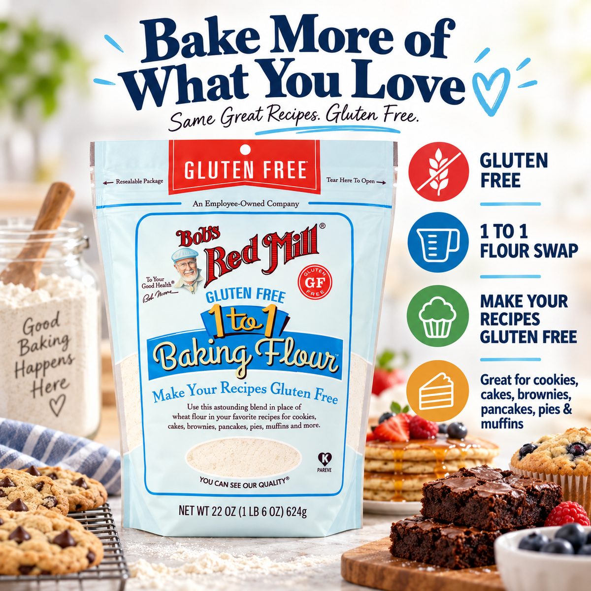 Bob's Red Mill Gluten Free 1-to-1 Baking Flour, 22 oz (623 g) Bob's Red Mill