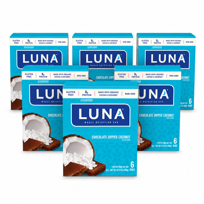 CLIF Bar Luna BAR Gluten Free Snack Bars Chocolate Dipped Coconut Flavor of Protein Non-GMO Plant-Based On The Go Snacks 1.69 oz