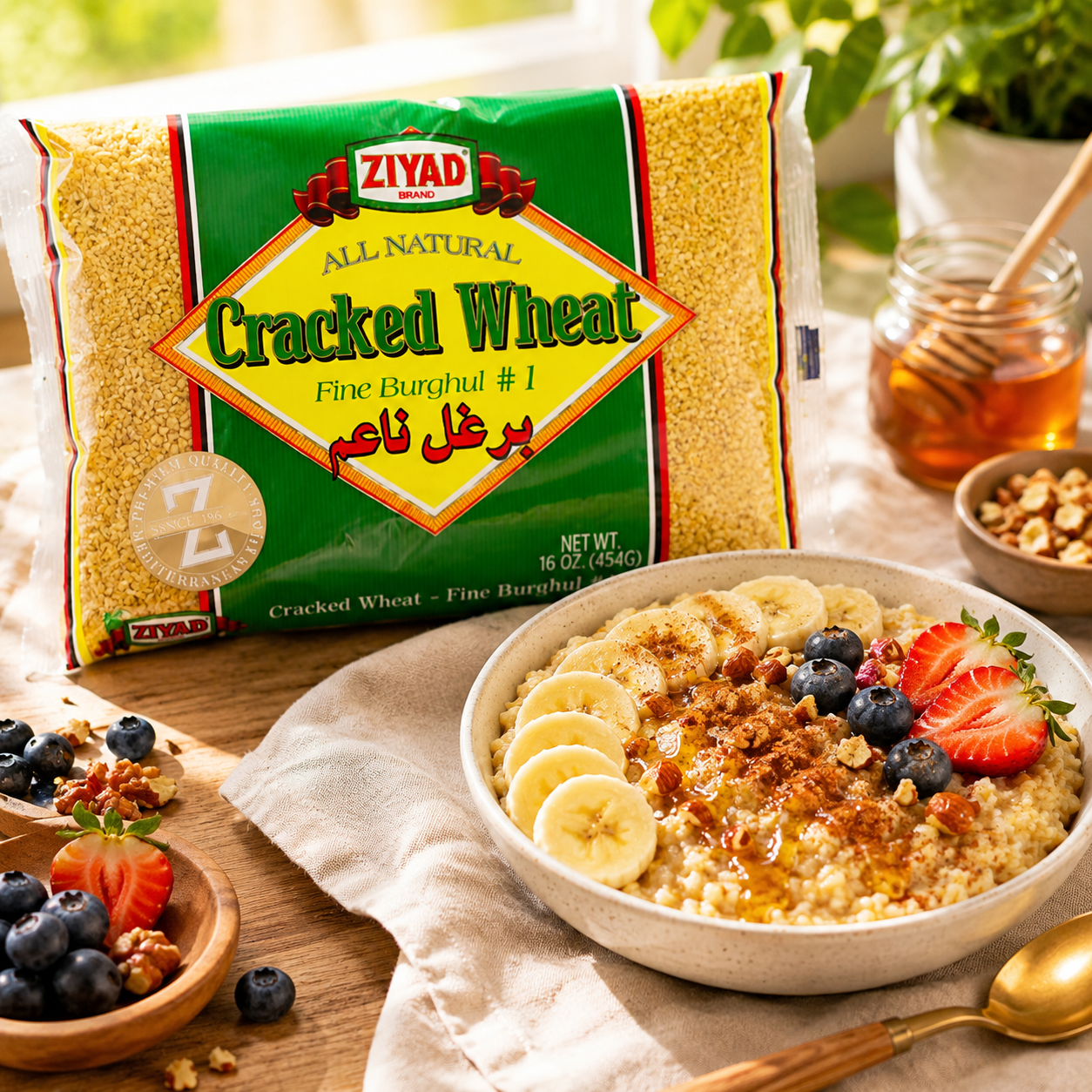 Ziyad Cracked Wheat Bulgur Whole Grain No. 1 Fiber-Rich Ideal for Tabbouleh Kibbeh Curries Soups & Salads Vegan 30-Minute Prep 16 oz