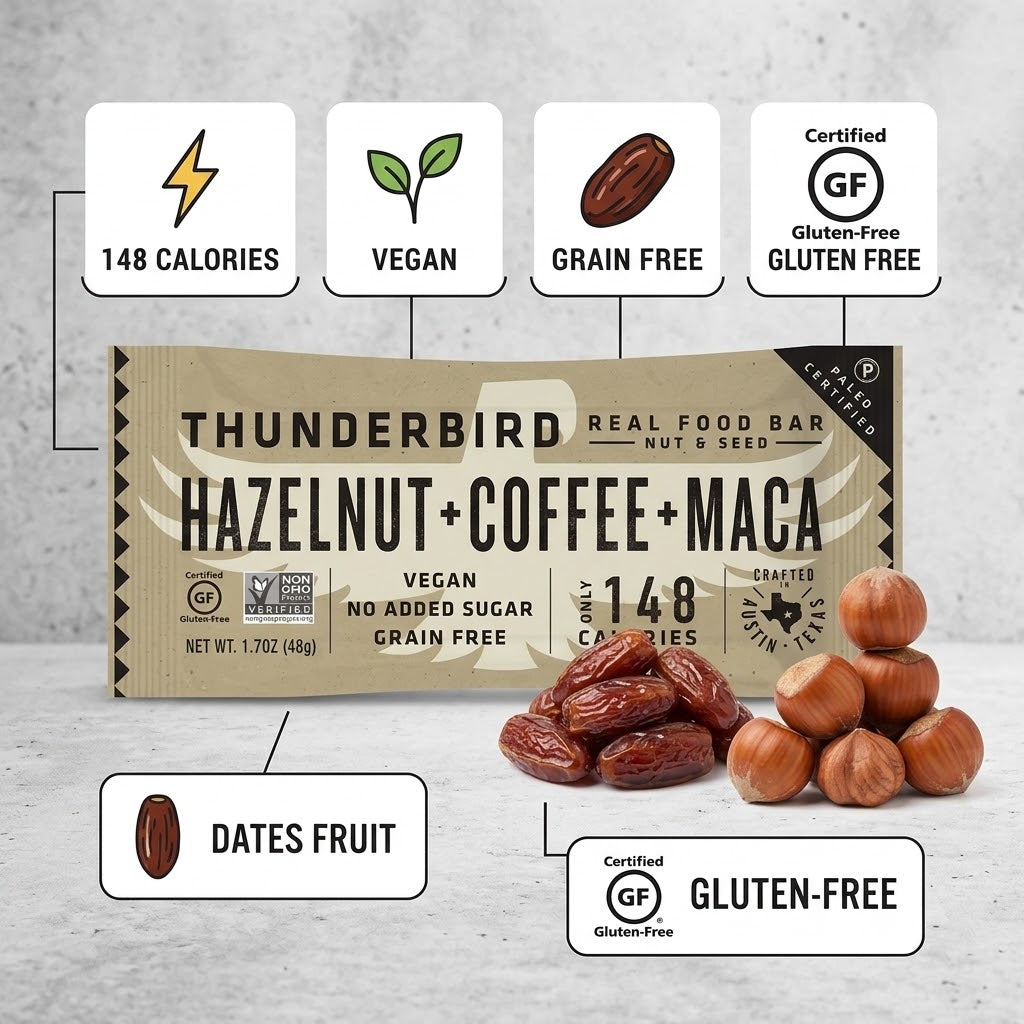 Thunderbird Hazelnut Coffee Maca Paleo Energy Bars, 15 Count Thunderbird