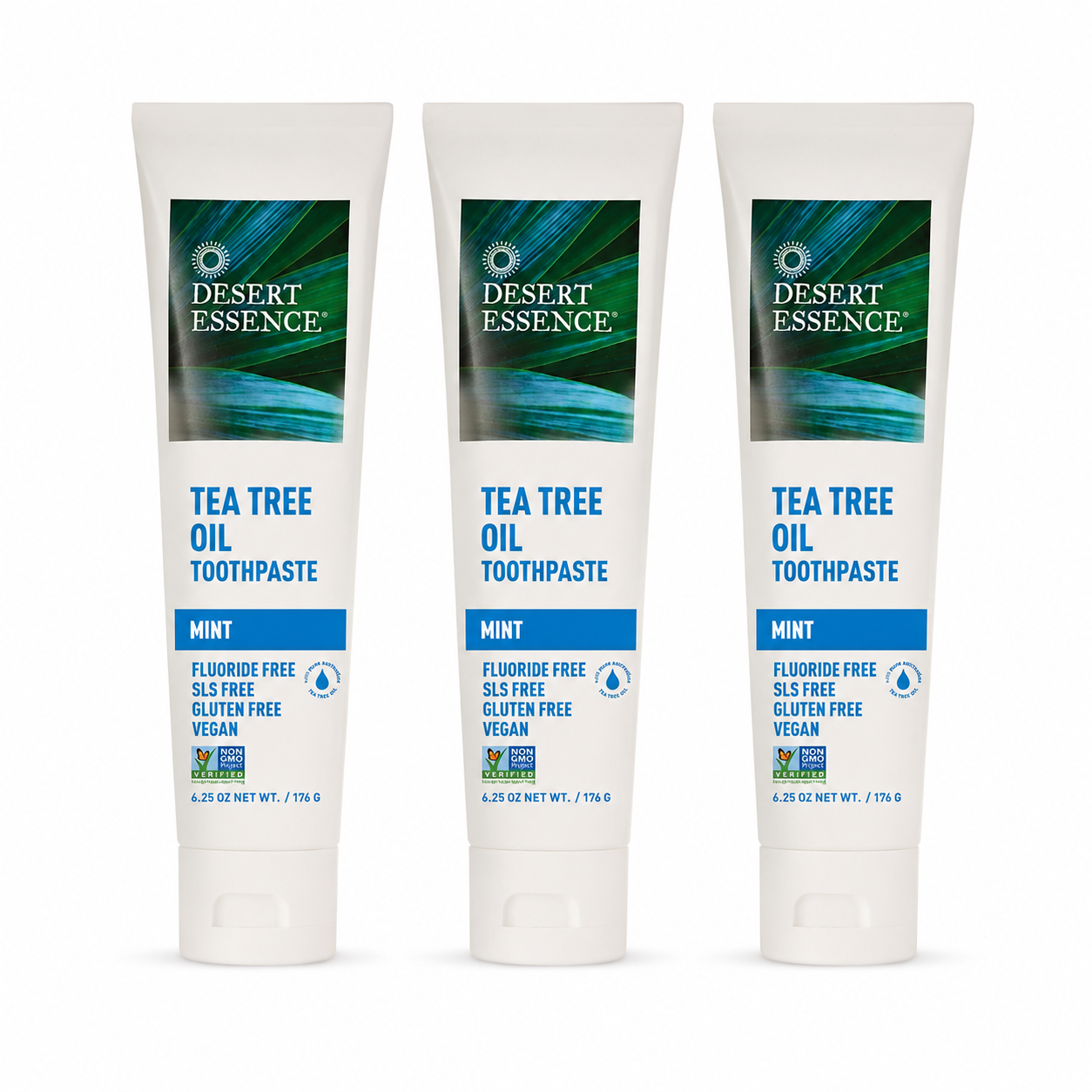 Desert Essence Tea Tree Oil Toothpaste Mint (6.25 Oz ) Deep Cleans Teeth & Gums Helps Fight Plaque with Sea Salt Pure Essential Oil Baking Soda 18.75 oz
