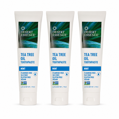 Desert Essence Tea Tree Oil Toothpaste Mint (6.25 Oz ) Deep Cleans Teeth & Gums Helps Fight Plaque with Sea Salt Pure Essential Oil Baking Soda 18.75 oz
