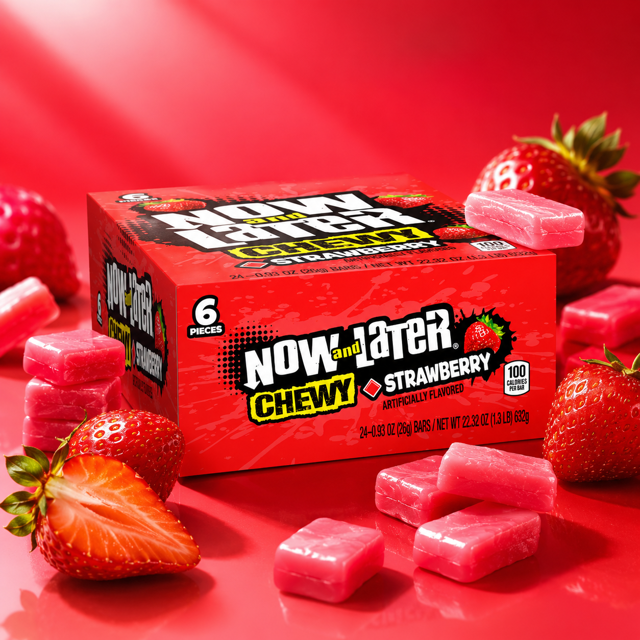 Now & Later Soft Taffy Chews Candy Strawberry Bar 0.93 oz