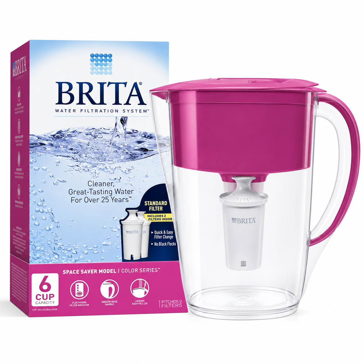 Brita Space Saver 6-Cup Pitcher with 2 Filters - Purple