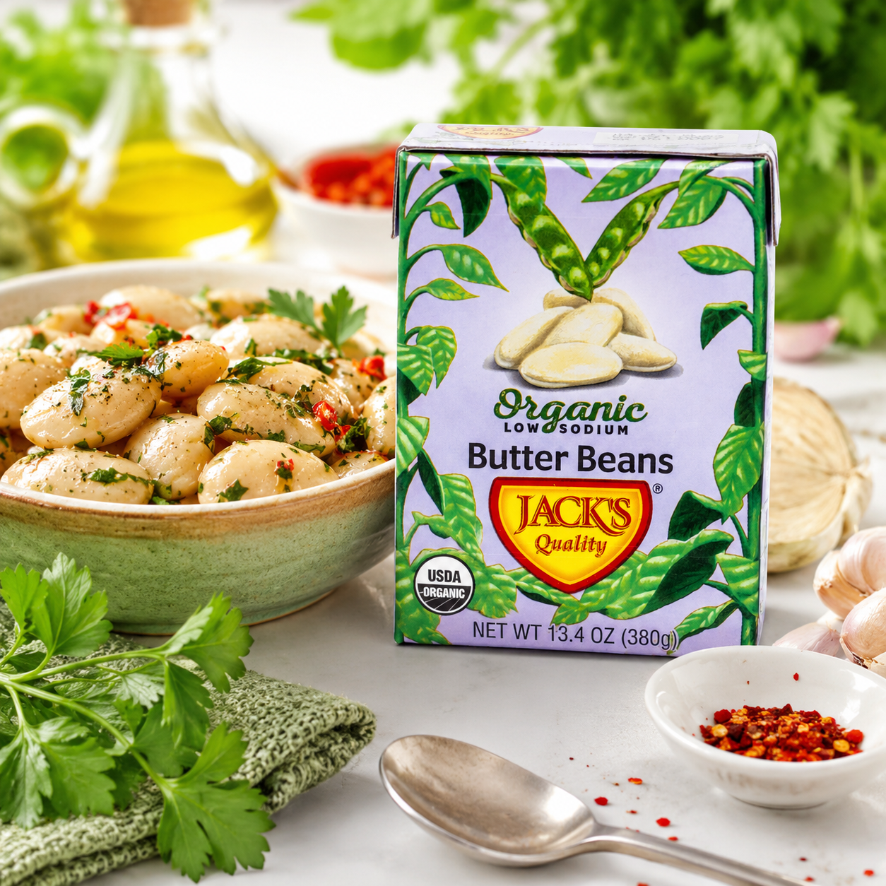 Jacks | Organic White Butter Beans 13.4 oz. | Filled with Protein & Fiber, Low Sodium & Non-GMO | (Pack of 8)