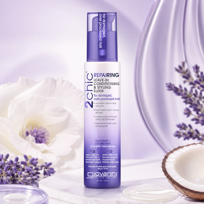 GIOVANNI 2chic Ultra Repairing Leave-In Conditioning & Styling Elixir - Hair Serum for All Hair Types, Tsubaki Seed Oil & White Tea, Detangles, Smooths & Conditions, Tames Frizz - 4 oz