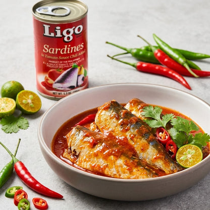 Ligo Sardines in Tomato Sauce with Chili, Spicy, 5.5 oz (Pack of 6) Ligo