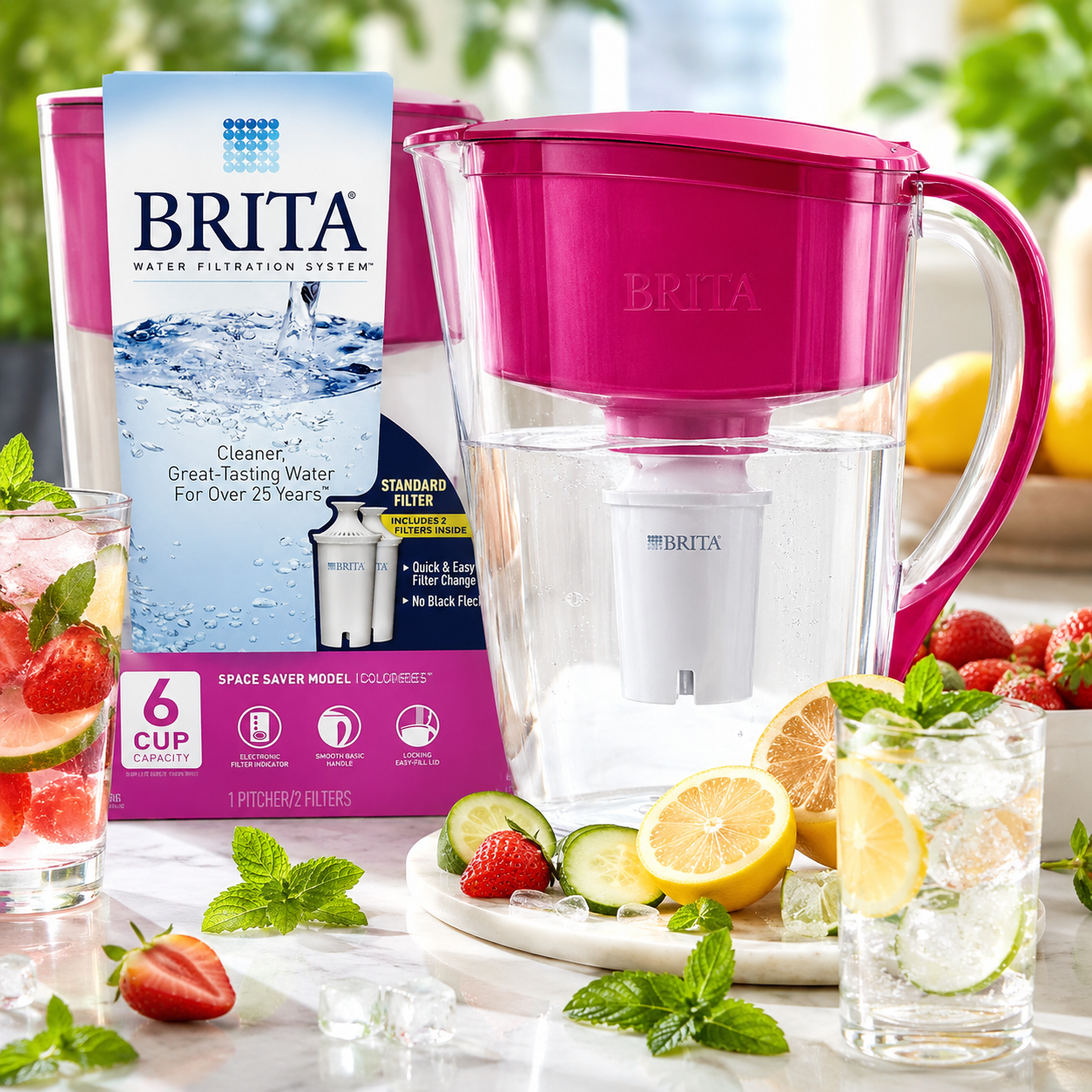 Brita Space Saver 6-Cup Pitcher with 2 Filters - Purple
