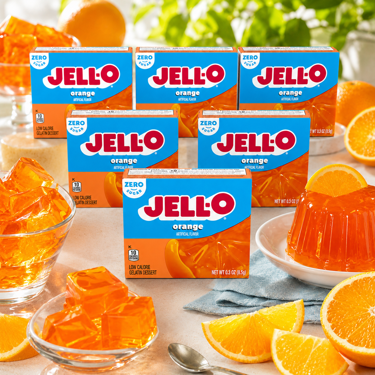Jell-O Zero Sugar Gelatin Dessert Mix Orange 0.30 oz (Pack of 6)