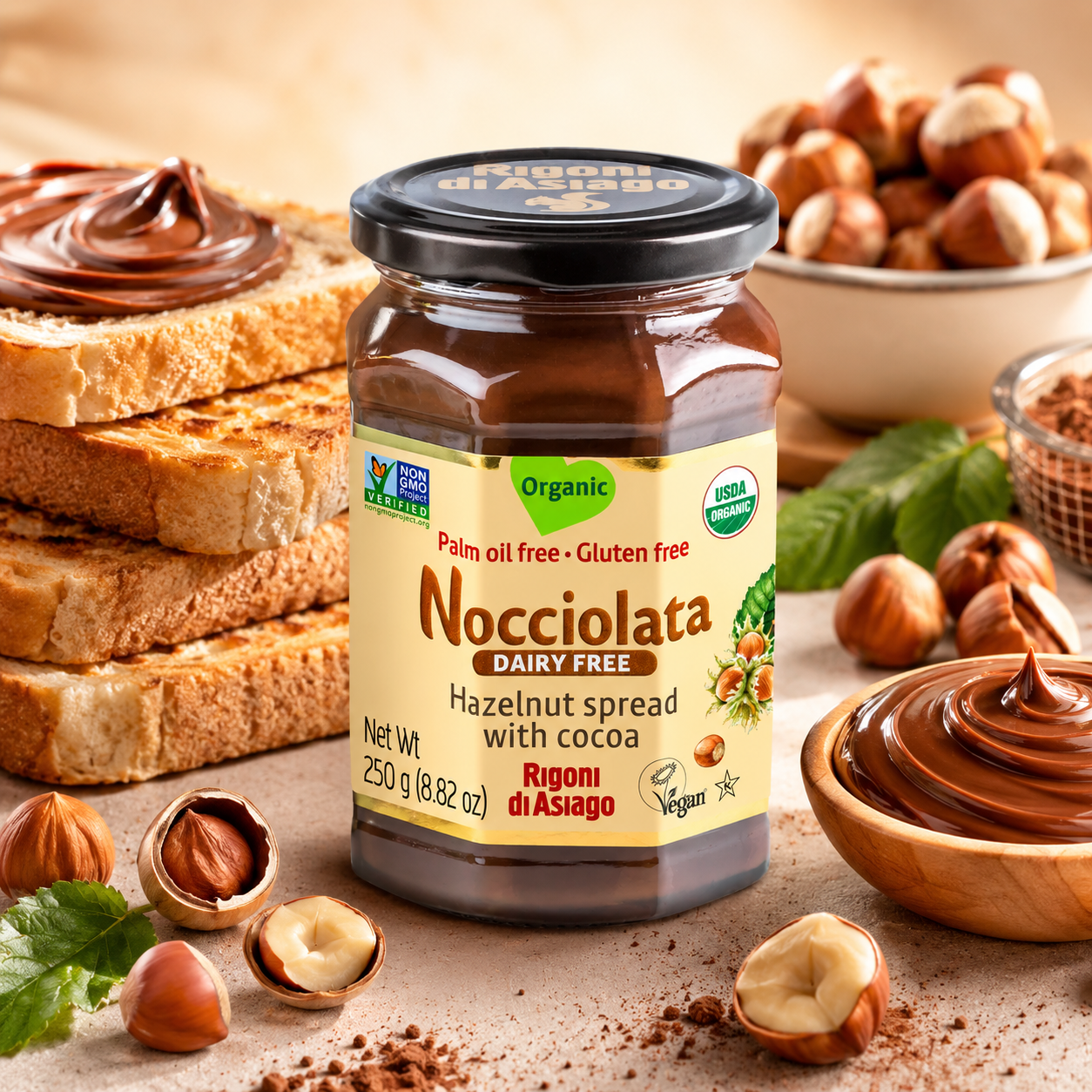 Rigoni di Asiago Hazelnut and Cocoa Spread Organic Dairy Free 9.52 oz