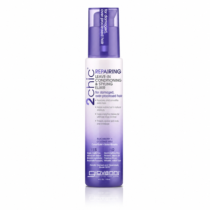GIOVANNI 2chic Ultra Repairing Leave-In Conditioning & Styling Elixir - Hair Serum for All Hair Types, Tsubaki Seed Oil & White Tea, Detangles, Smooths & Conditions, Tames Frizz - 4 oz