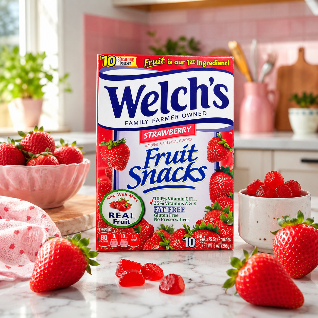 Welch's Strawberry Flavor Fruit Snacks 10 Pouches (2 packs) Welch's