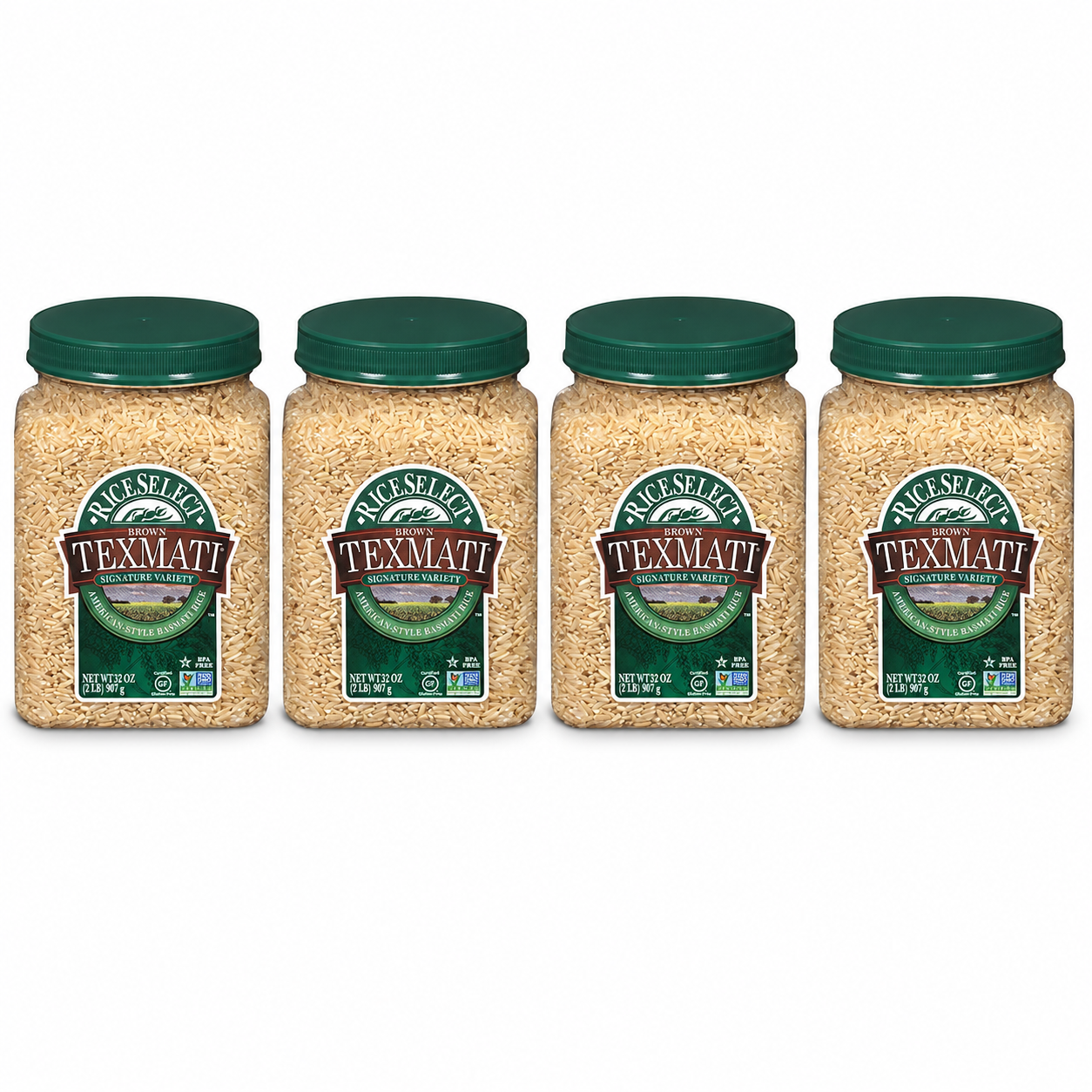 RiceSelect Texmati Brown Rice, Long Grain, Whole Grain, Gluten-Free, Non-GMO, 32 oz (Pack of 4)