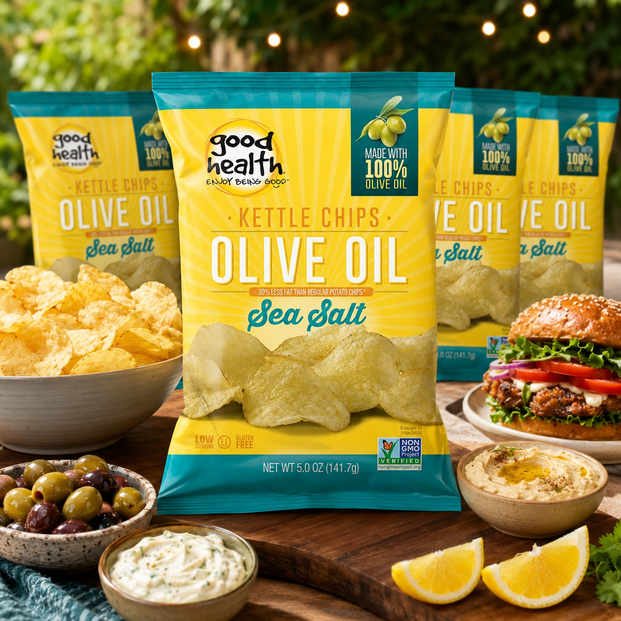 Good Health Olive Oil Kettle Style Chips with Sea Salt 5 oz. Bag (Pack of 4)