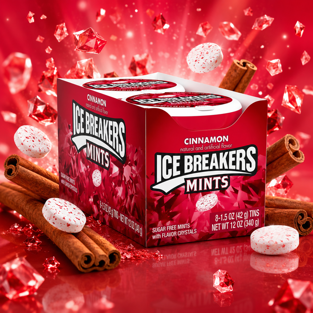 Ice Breakers Cinnamon Sugar Free Mints Tins 1.5 oz