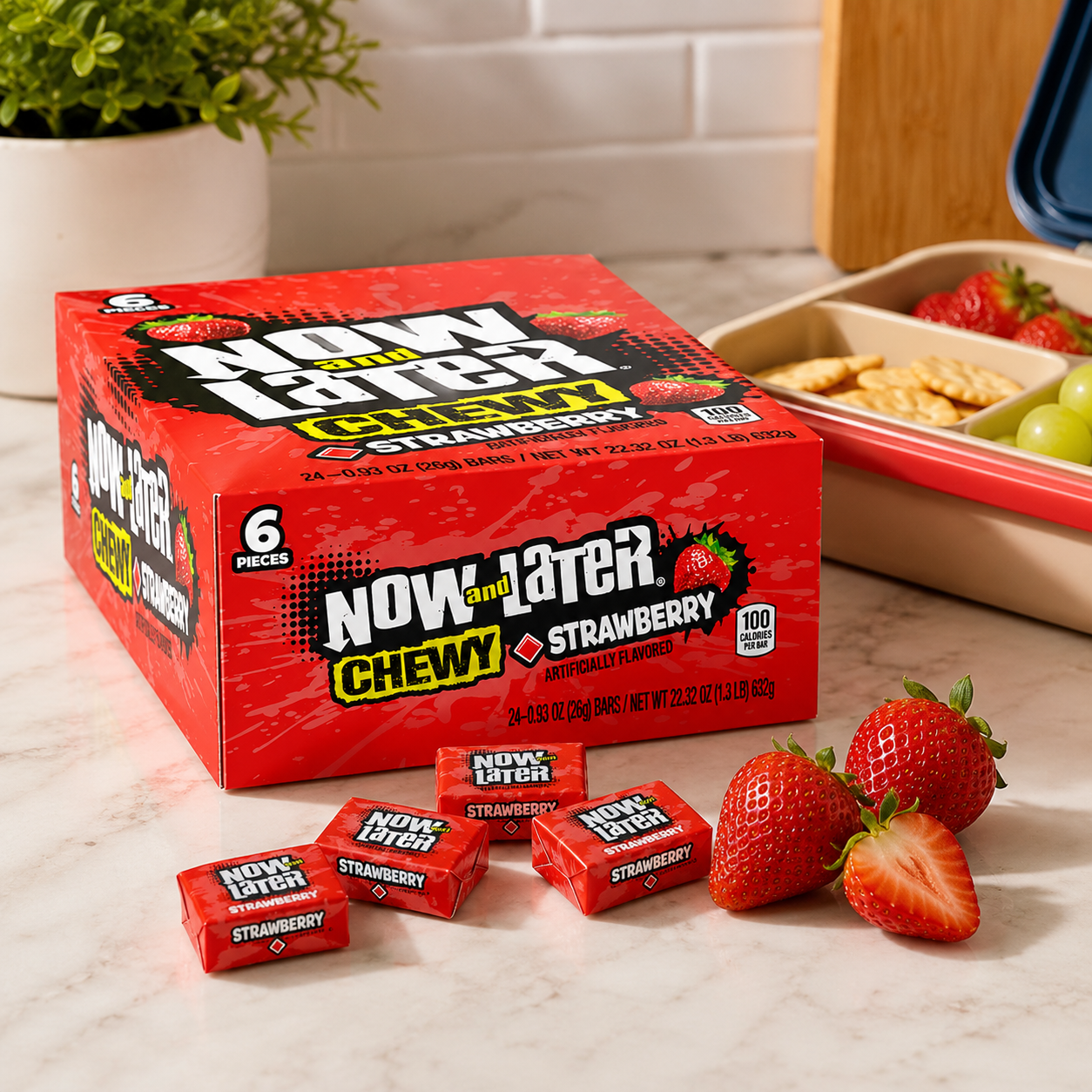 Now & Later Soft Taffy Chews Candy Strawberry Bar 0.93 oz