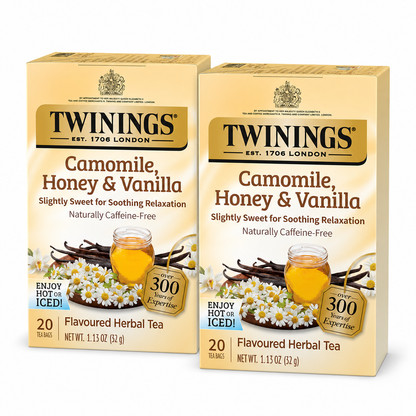 Twinings Camomile, Honey & Vanilla Herbal Tea - Naturally Caffeine-Free Camomile Tea Bags Individually Wrapped, 20 Count Ea (Pack of 2)