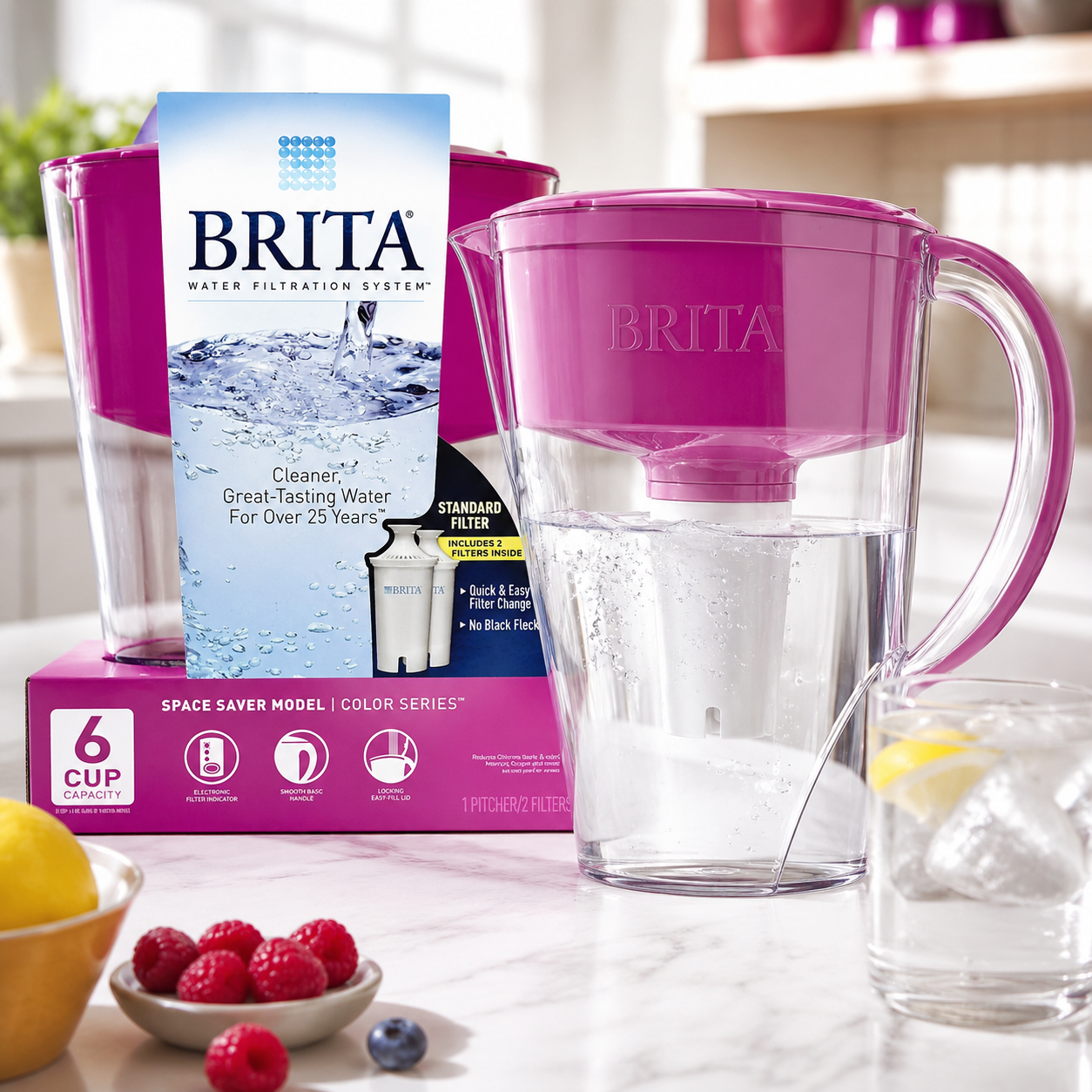 Brita Space Saver 6-Cup Pitcher with 2 Filters - Purple
