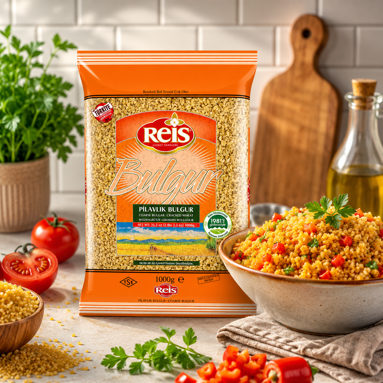 Reis Coarse Bulgur Wheat Berries Whole Grain Vegan Halal High Fiber & Protein for Pilafs Meals & Soups 2.2 Lb