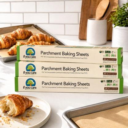 If You Care Parchment Paper Baking Sheets Unbleached Chlorine Free Greaseproof Silicone Coated 12.5" x 16" Precut Liners Standard Size 24 ct
