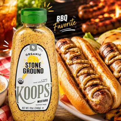 KOOPS' Organic Stone Ground Mustard Old-Fashioned Condiment Quality Mustard Seeds Gluten-Free Kosher Non-GMO USDA Certified Organic Made in USA 12 oz