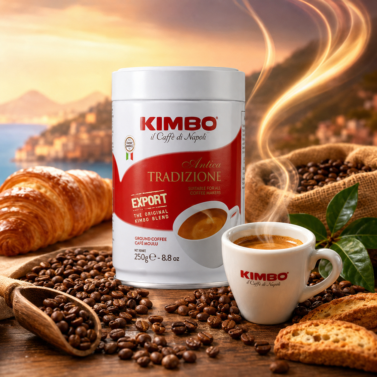 Kimbo Antica Tradizione Ground Coffee - Blended and Roasted in Italy - Medium to Dark Roast with a Delicious Flavor in a typical Neapolitan Roasting - 8.8 oz Can