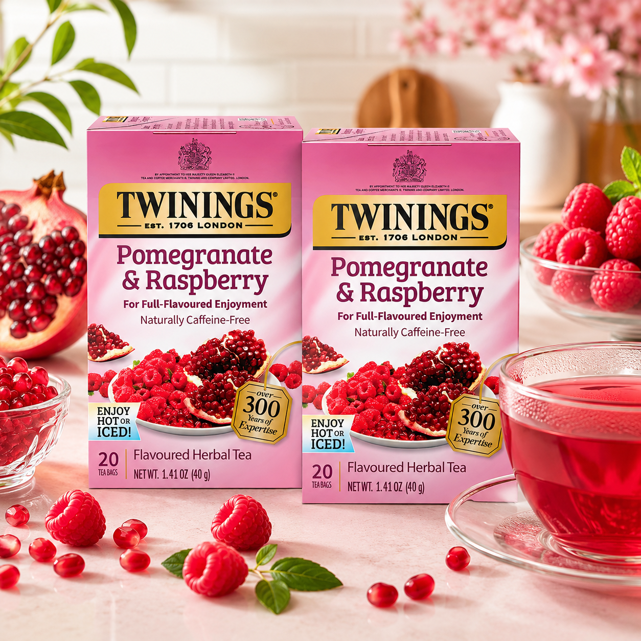 Twinings Herbal Tea Pomegranate & Raspberry Caffeine-Free 20 ct Tea Bags
