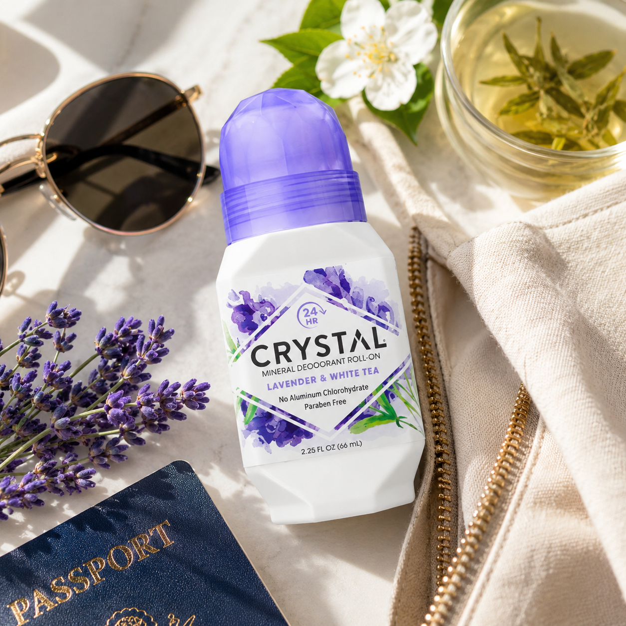 Crystal Essence Mineral Deodorant Roll-On Lavender & White Tea 2.25 oz