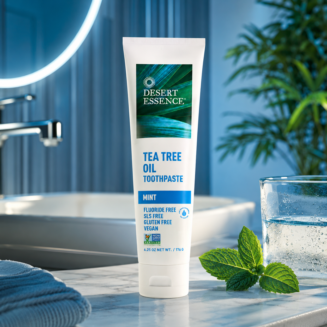 Desert Essence Tea Tree Oil Toothpaste Mint (6.25 Oz ) Deep Cleans Teeth & Gums Helps Fight Plaque with Sea Salt Pure Essential Oil Baking Soda 18.75 oz