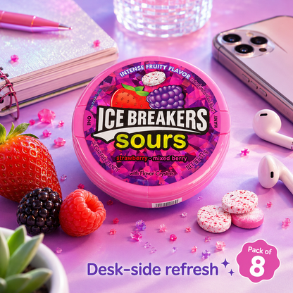 HERSHEY'S Ice Breakers Sours Strawberry-Mixed Berry Chewing Gum Containers 1.5 oz